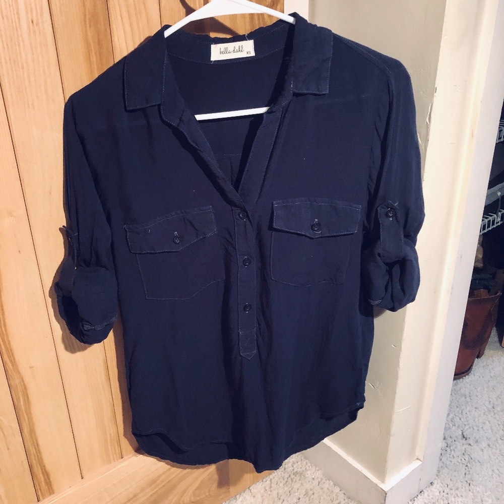 NWOT Bella Dahl Navy Blue Rayon Popover Shirt